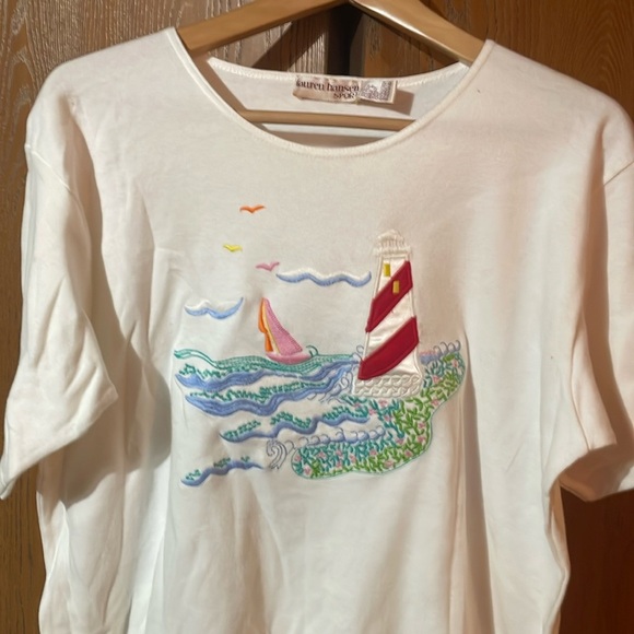 Lauren Hansen Sport Tops - 3️⃣ for 1️⃣5️⃣ Lauren Hansen Sport - embroidered lighthouse beach scene